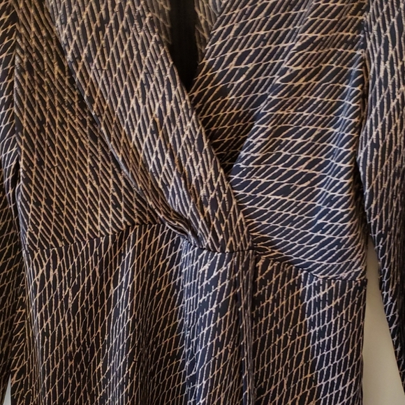 FAUX WRAP SATIN FIT & FLARE DRESS - Picture 3 of 6